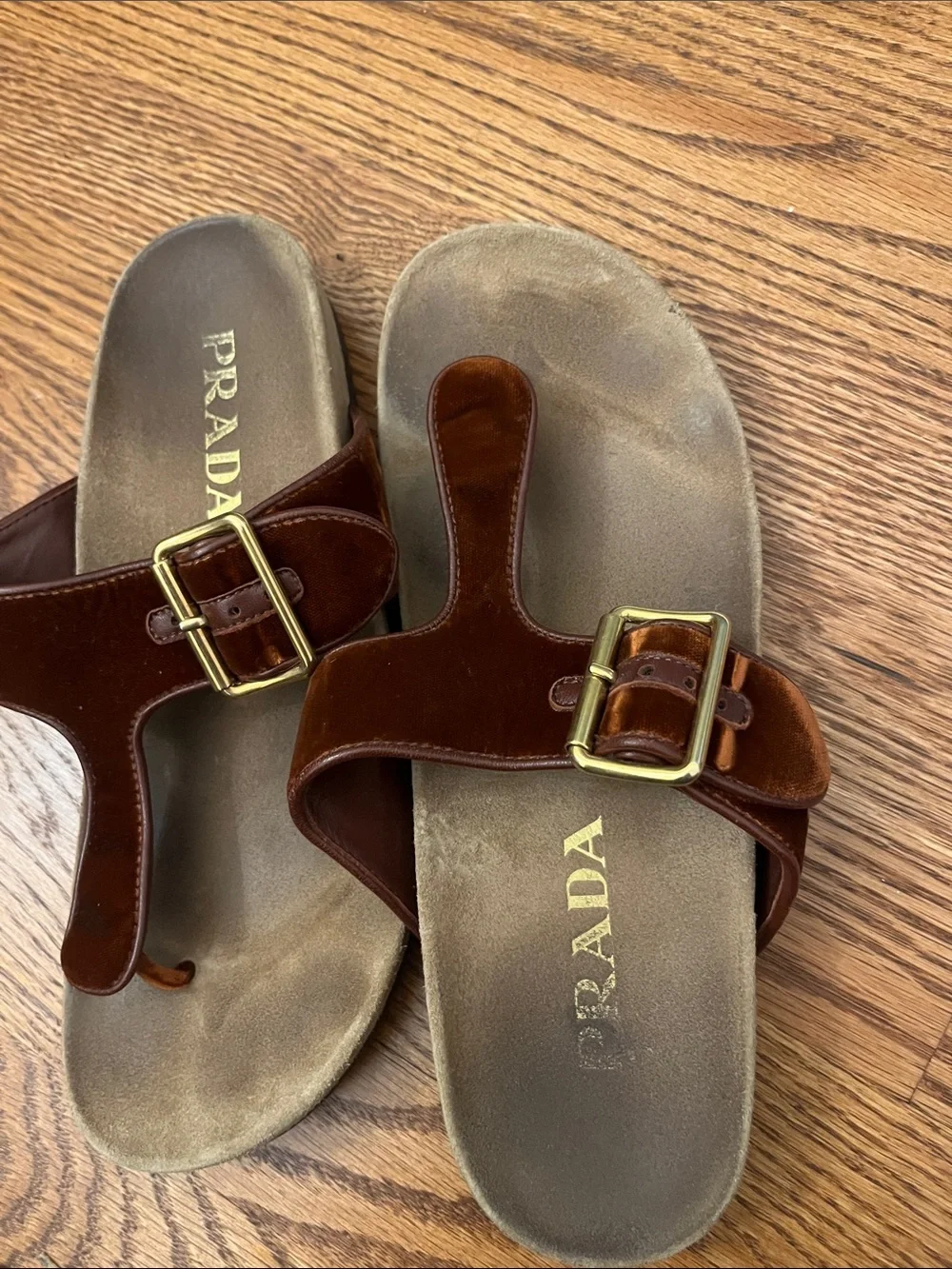 Women's Prada Velvet Leather Buckle Thong Sandals Size 39